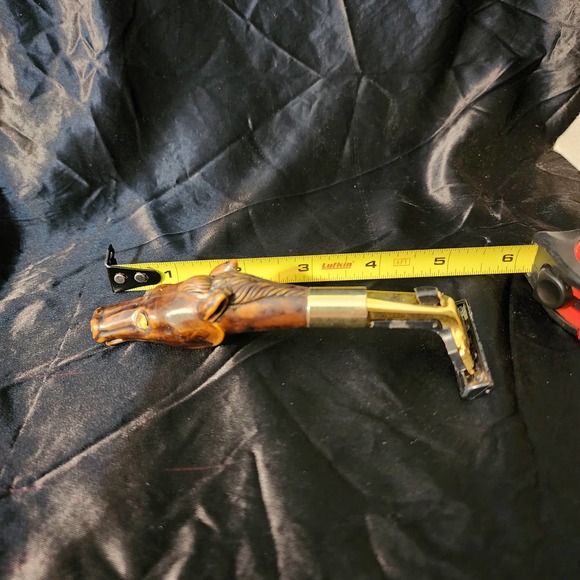 Vintage Carved Horse Head Razor Shaver Gold Accents Rhinestones Gillette Blades - Picture 9 of 9